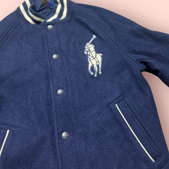 Boys Polo Ralph Lauren Navy Blue Baseball Bomber Snap Front Wool Blend Jacket - Picture 4 of 10